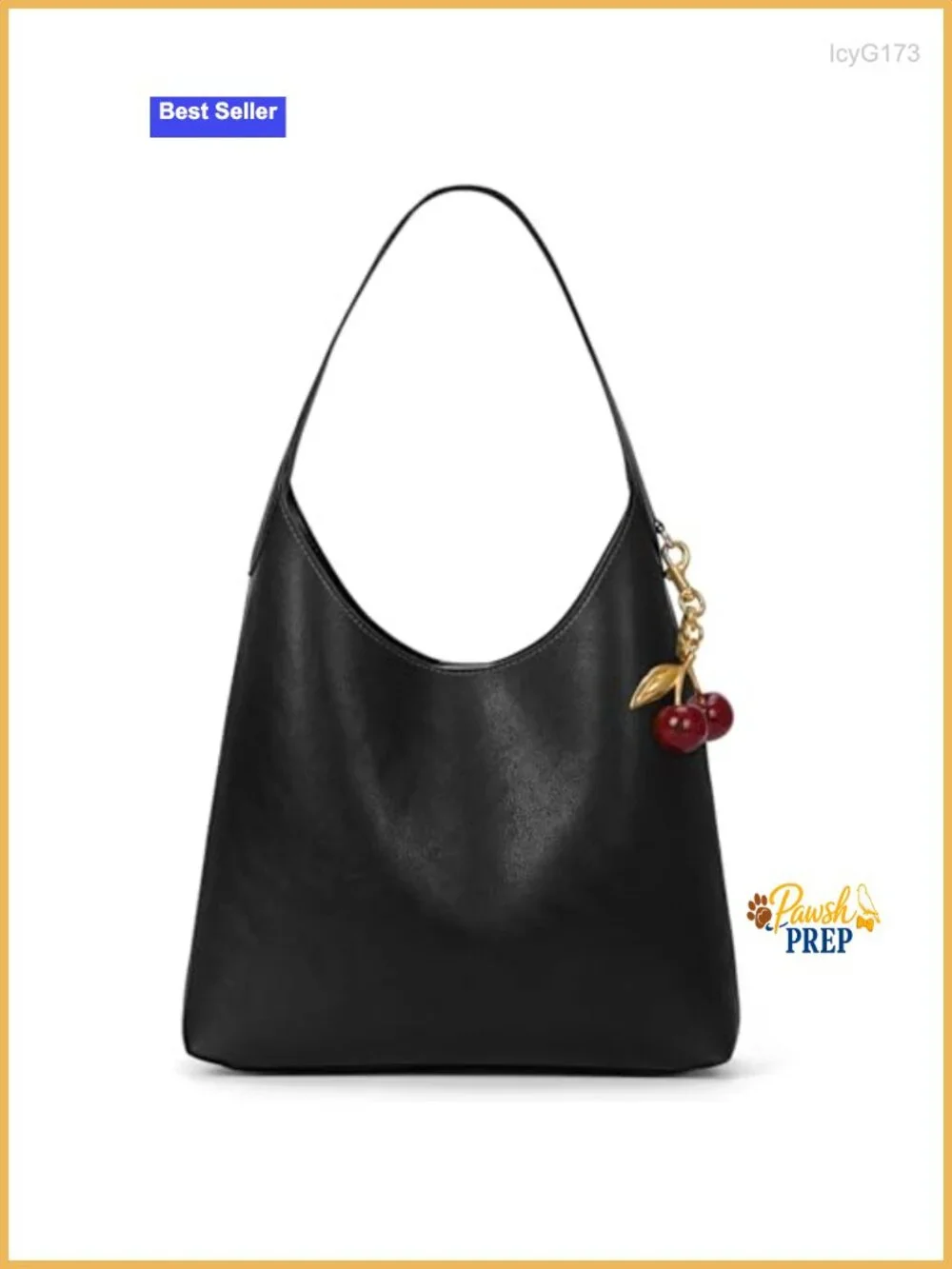 Faux Suede Hobo Bag Vegan Leather Shoulder Tote with Cherry Charm Slouchy
